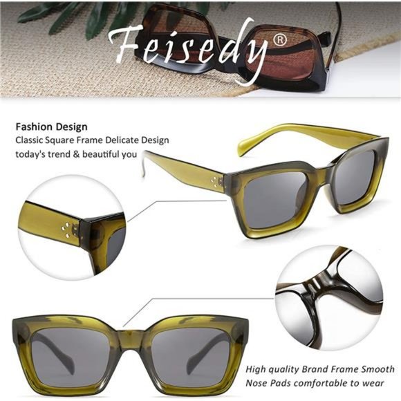 FEISEDY Classic Women Sunglasses Fashion Thick Square Sun Glasses - Picture 5 of 8